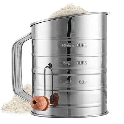 Flour Sifter for Baking Fine Mesh Rotary Hand Crank with Loop Agitator for Quick Sifting, Flour Sifter Stainlees Steel