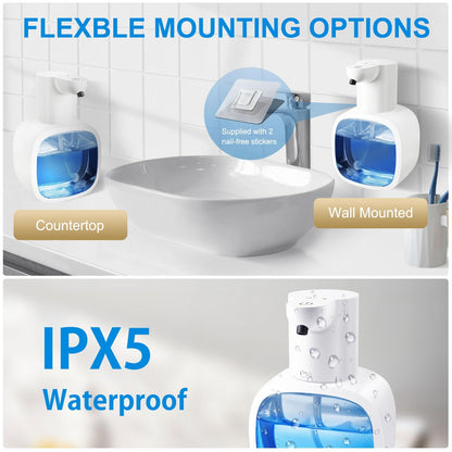 Automatic Foaming Soap Dispenser with 500ml/17oz Capacity, Touchless Soap Dispenser with 4 Level Adjustable, Rechargeable, Wall-Mounted, Waterproof for Kitchen, Bathroom, Hotel, Restaurant（Excluding liquids）
