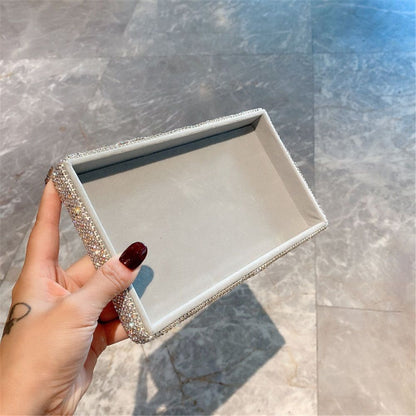 Decorative Tray Holder – Makeup Cosmetic Jewelry Ring Key Display Dish Plate Storage Organizer Crystal Rhinestone Glitter Vanity Bathroom Bedroom Home Decor