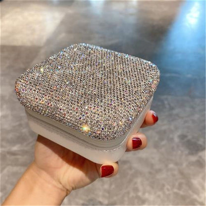 Luxury Rhinestone Jewelry Holder Pouch, Travel Portable PU leather Organizer Case w Compartments for Jewelry,Hair Pins