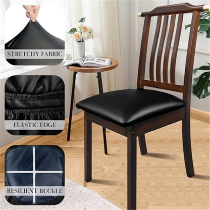 Dining Chair Seat Covers 4 PCS, Solid Waterproof Seat Cushion Cover Oilproof Stretch Dining Chair Protctor Slipcover (Dark Black)