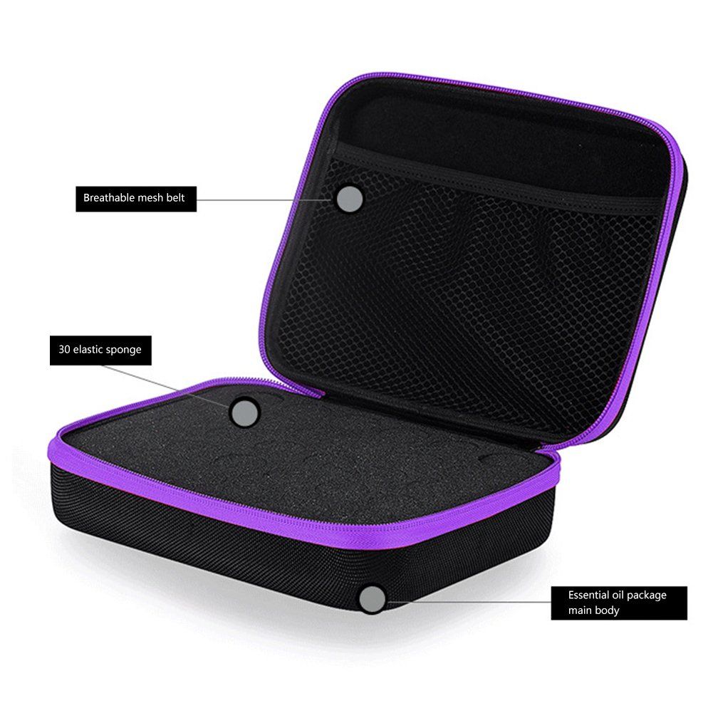 Essential Oils Carrying Case Holds, 30 Bottles 5ml, 10ml, 15ml Bottles Storage Organizer Bag Hard Shell EVA（Purple）