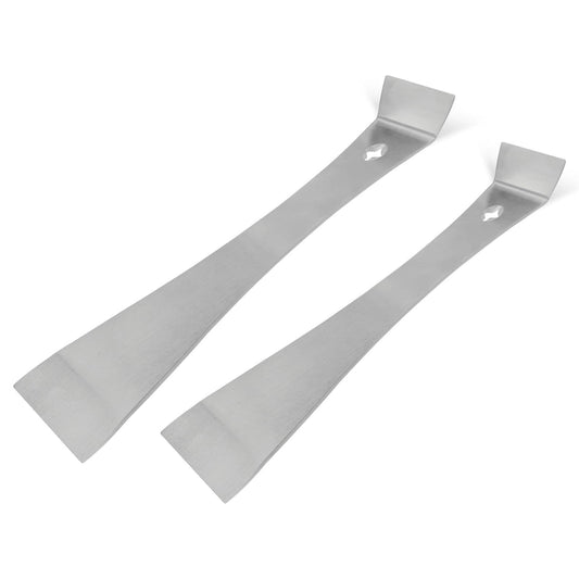 Stainless steel flat pry bar scraper set showing four silver pry blades with notched ends