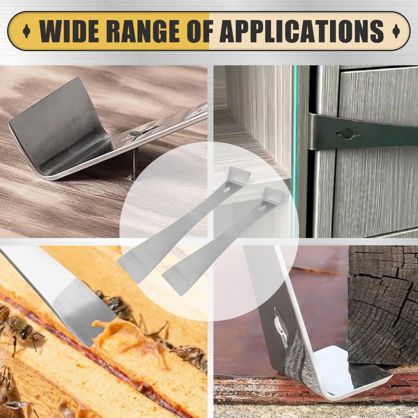 4-Piece Stainless Steel Pry Bar Scraper Set, Trim Puller, Small Flat Pry Bar, Silver Beekeeping Hive Scraper, Bee Hive Hand Tool,