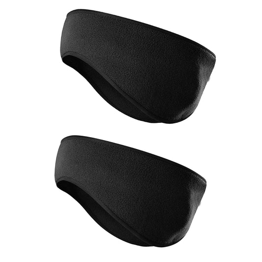 Black plush ear warmer headbands, set of two