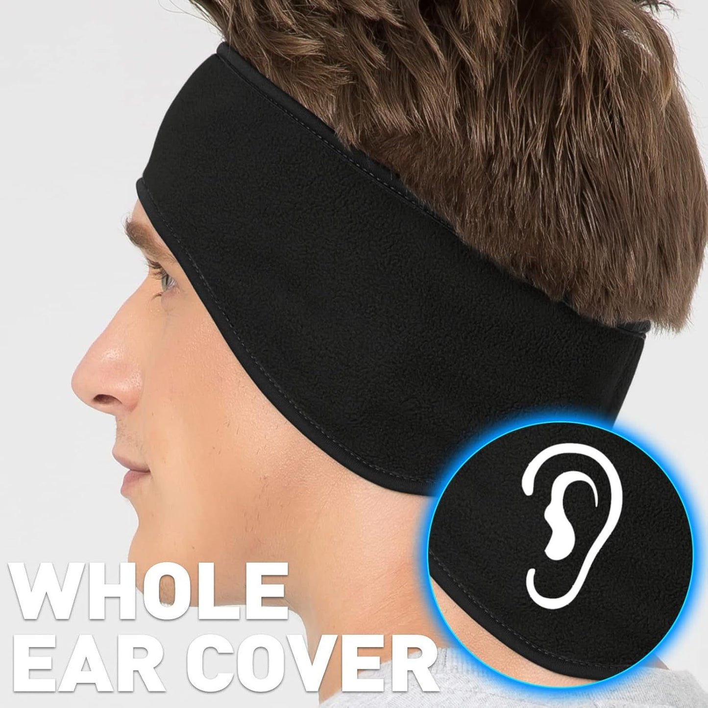 2 pack plush Ear Warmers for Men Women Kids - Winter Headband Ear Muffs Ear Covers for Cold Weather Running Cycling Ski