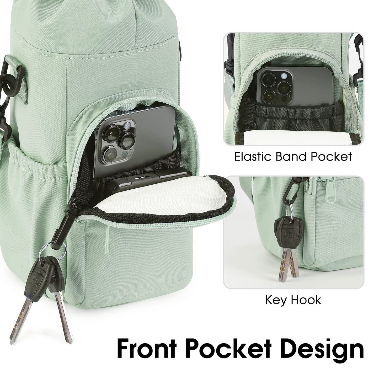 Water Bottle Holder with Strap  40oz Insulated Water Bottle Carrier Sling Bag with Phone Pocket Crossbody（light green）