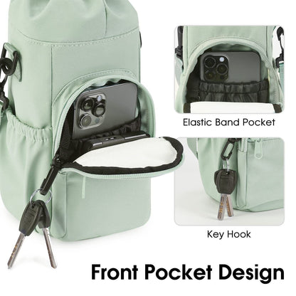 Water Bottle Holder with Strap  40oz Insulated Water Bottle Carrier Sling Bag with Phone Pocket Crossbody（light green）