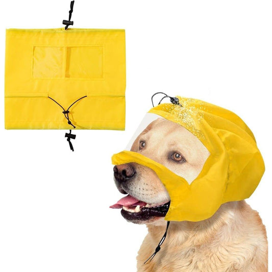 Adjustable yellow dog shower cap with ear covers and drawstring ties