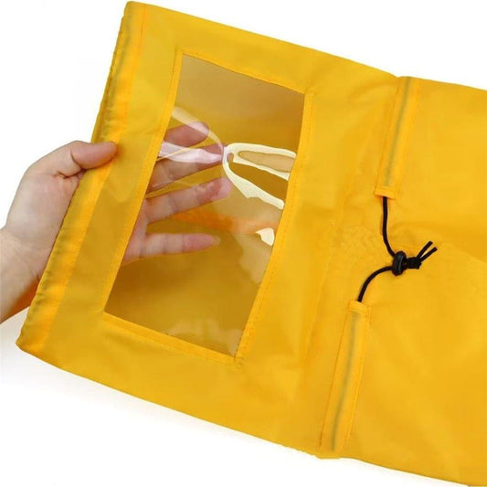 Yellow waterproof dog ear cover cap with clear mesh window and side drawstring