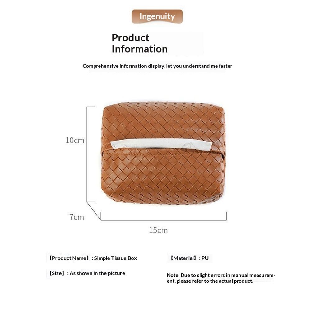 Aesthetic Rectangle Tissue Box Cover, High Flat Box Tissues Holder Rectangular, Woven Textured,Orange coffee color（Only tissue box）