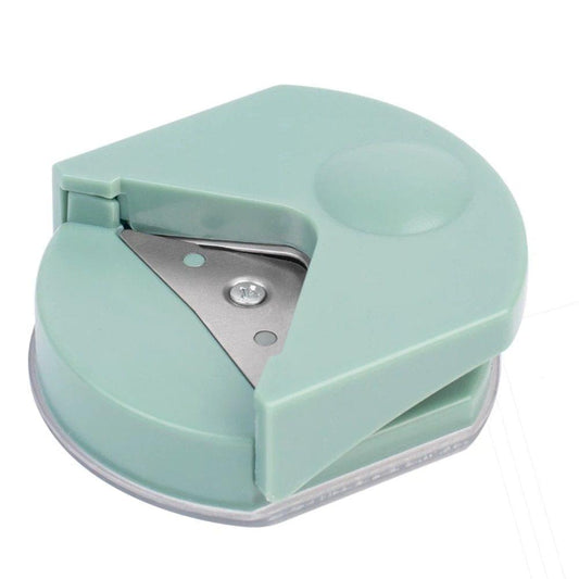 Green R4 paper corner cutter punch with metal blade and press lever