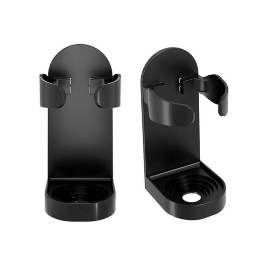 Black wall-mount electric razor holder with two adjustable side clips and base