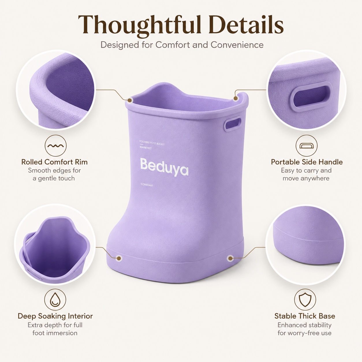 EVA Foot Soaking Bucket with Massage Bottom, Deep Calf Foot Bath Tub for Home Spa, Insulated Warm Foot Soak Basin with Handles, Lightweight Portable Foot Spa Bucket for Adults (Lavender Purple)