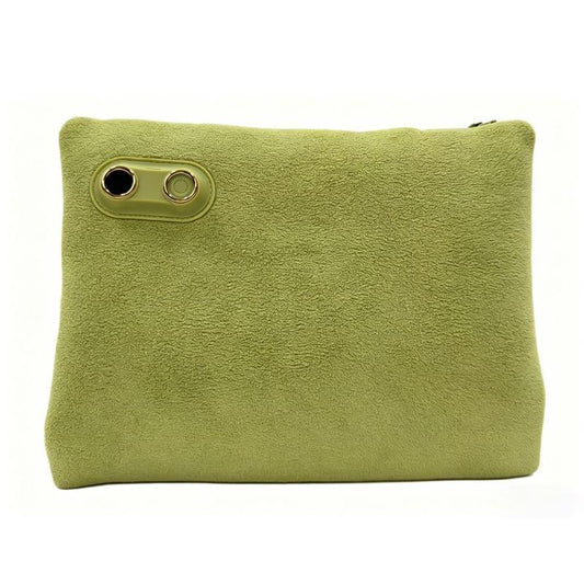 Green hand warmer pouch with two metal button holes