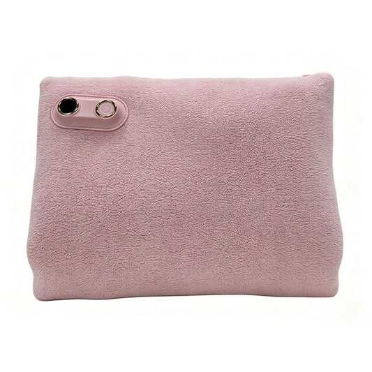 Pink fleece hand warmer pouch with two front ports