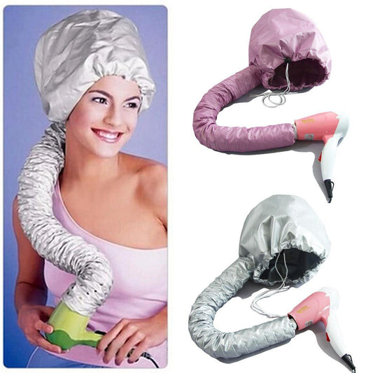 Silver hair drying cap with long arm sleeve and drawstring ties