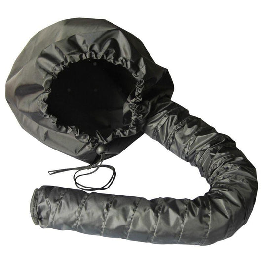 Dark gray hair drying hood cap with drawstring cord and flexible arm