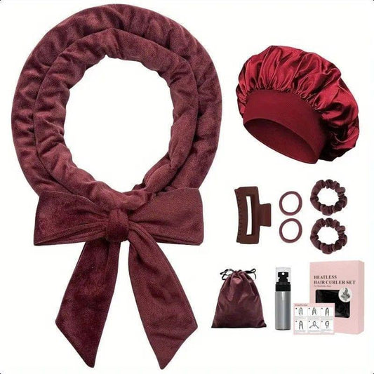 No-heat hair curler set with fabric wrap, scrunchies, and small curlers