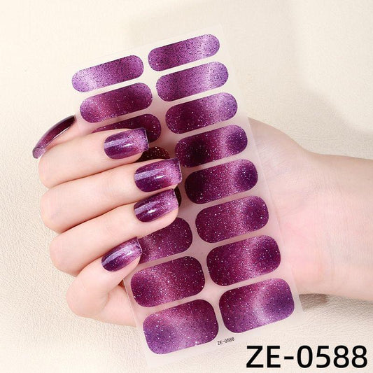 Nail polish film nail stickers, deep purple glitter full-coverage nail strips