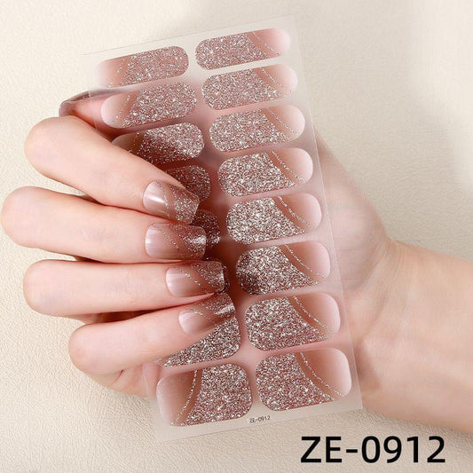 Glitter nail polish strip stickers, rose gold glitter tips on clear backing