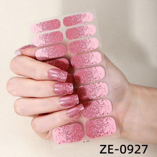 Pink glitter nail sticker set on nail-shaped strips