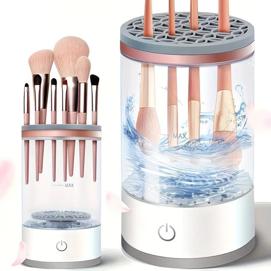 Makeup brush cleaning and drying machine with peach brush holder and drying racks