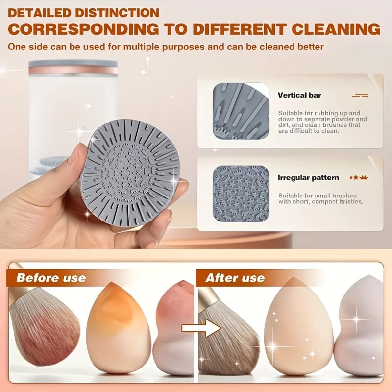 Makeup brush cleaning and drying machine, equipped with a rapid drying system and compact design, suitable for home use and travel. It is an ideal gift for women and for beauty tool care.