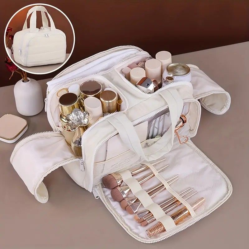 Travel Toiletry & Makeup Bag – Large Capacity Organiser Wash Bag with Compartments(PINK)