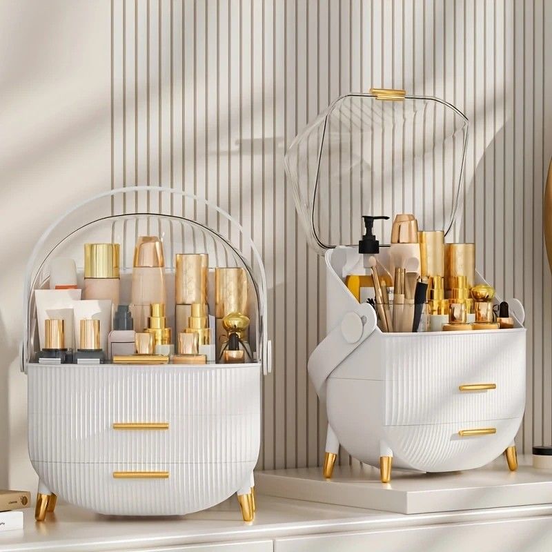 Transparent Flip-top Cosmetic Storage Box: Dustproof, Waterproof, Multi-layer Drawer Organizer, Portable Storage Essential for Desktop and Bathroom.pink