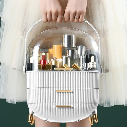 Transparent Flip-top Cosmetic Storage Box: Dustproof, Waterproof, Multi-layer Drawer Organizer, Portable Storage Essential for Desktop and Bathroom.pink