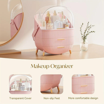 Transparent Flip-top Cosmetic Storage Box: Dustproof, Waterproof, Multi-layer Drawer Organizer, Portable Storage Essential for Desktop and Bathroom.white