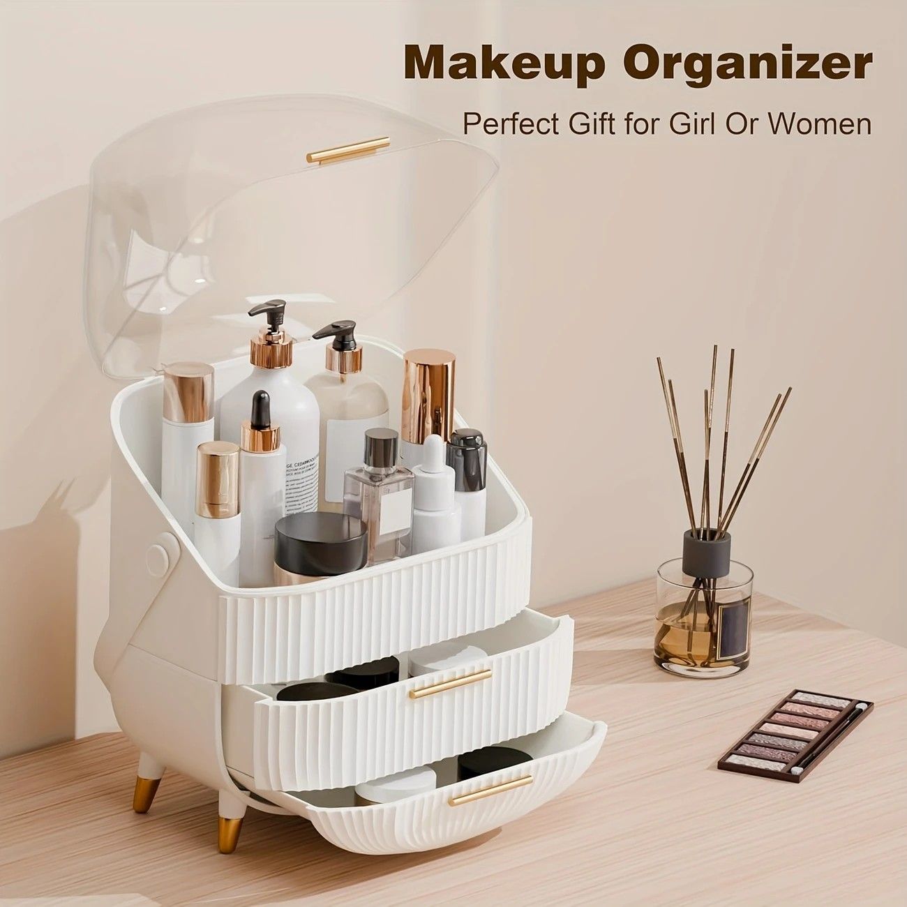 Transparent Flip-top Cosmetic Storage Box: Dustproof, Waterproof, Multi-layer Drawer Organizer, Portable Storage Essential for Desktop and Bathroom.pale green