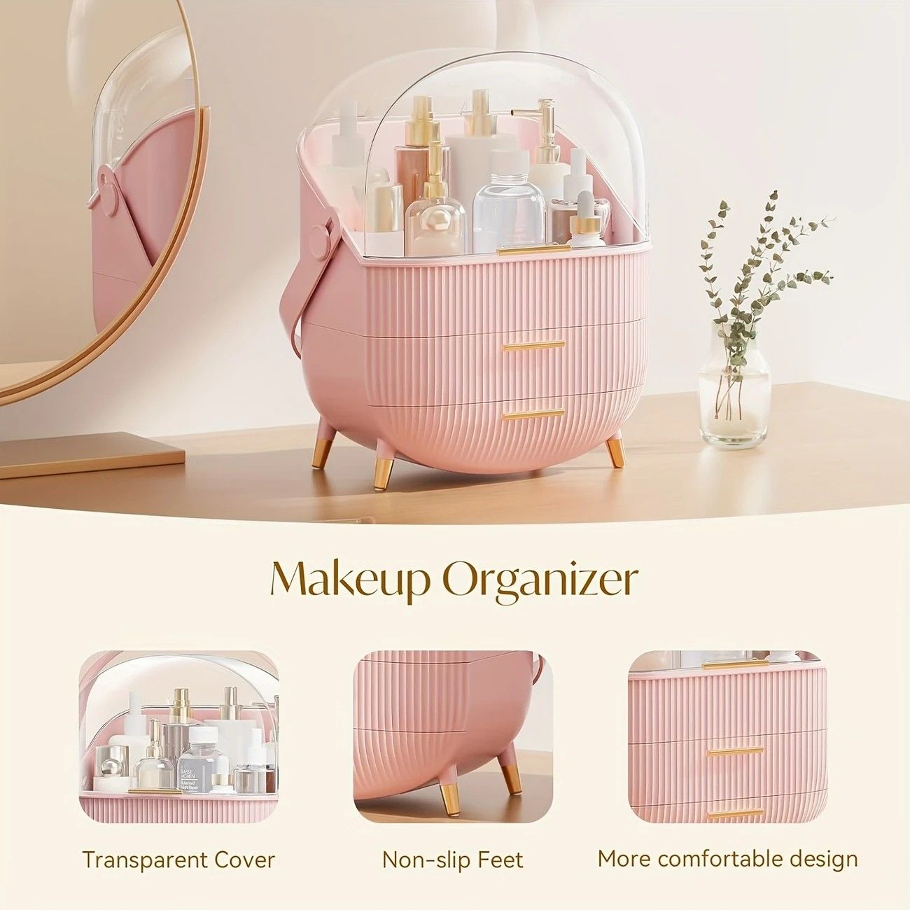 Transparent Flip-top Cosmetic Storage Box: Dustproof, Waterproof, Multi-layer Drawer Organizer, Portable Storage Essential for Desktop and Bathroom.pale green