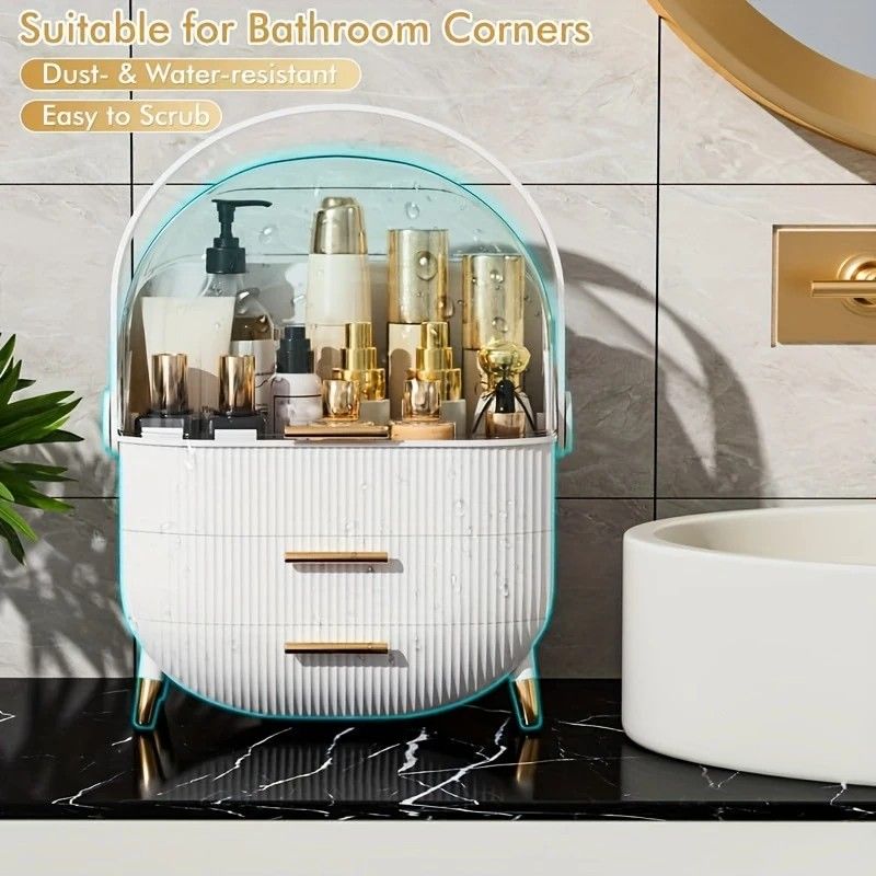 Transparent Flip-top Cosmetic Storage Box: Dustproof, Waterproof, Multi-layer Drawer Organizer, Portable Storage Essential for Desktop and Bathroom.pale green