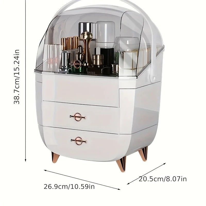 WHITE Luxury Transparent Flip-top Cosmetic Organizer, Large Capacity with Smart Compartments, Dustproof & Silent Drawers, Essential for a Neat Vanity.