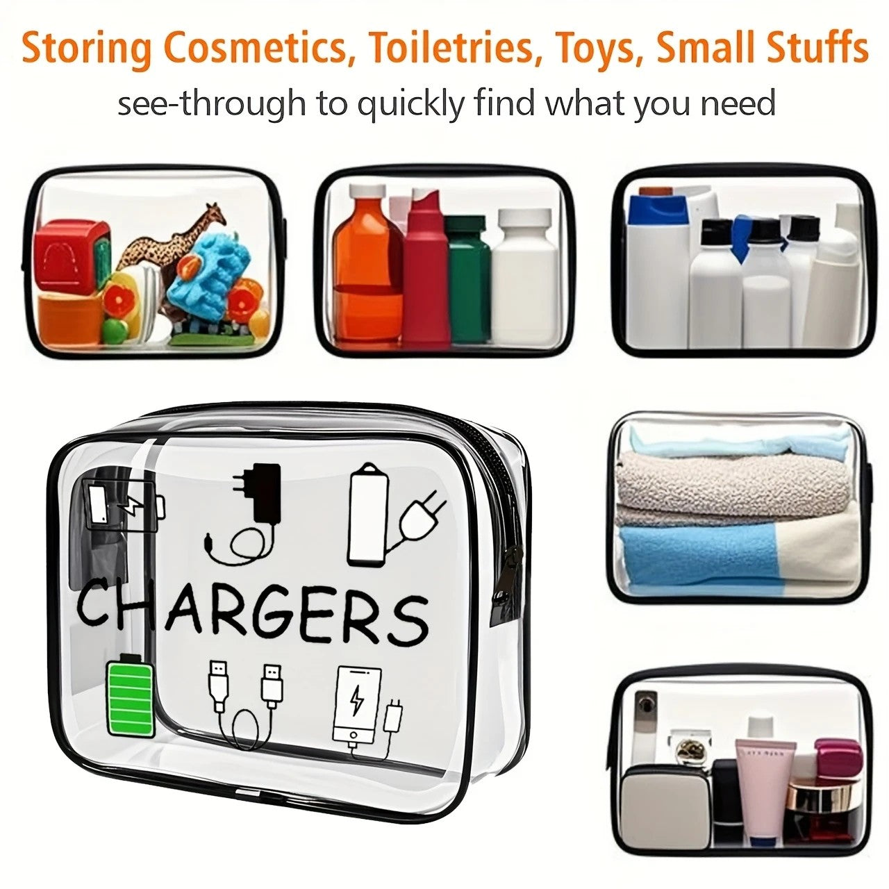 2PCS Fashionable PVC makeup bag, large capacity and easy to clean, with zipper closure. Ideal for travel and daily use, a high-quality storage choice.