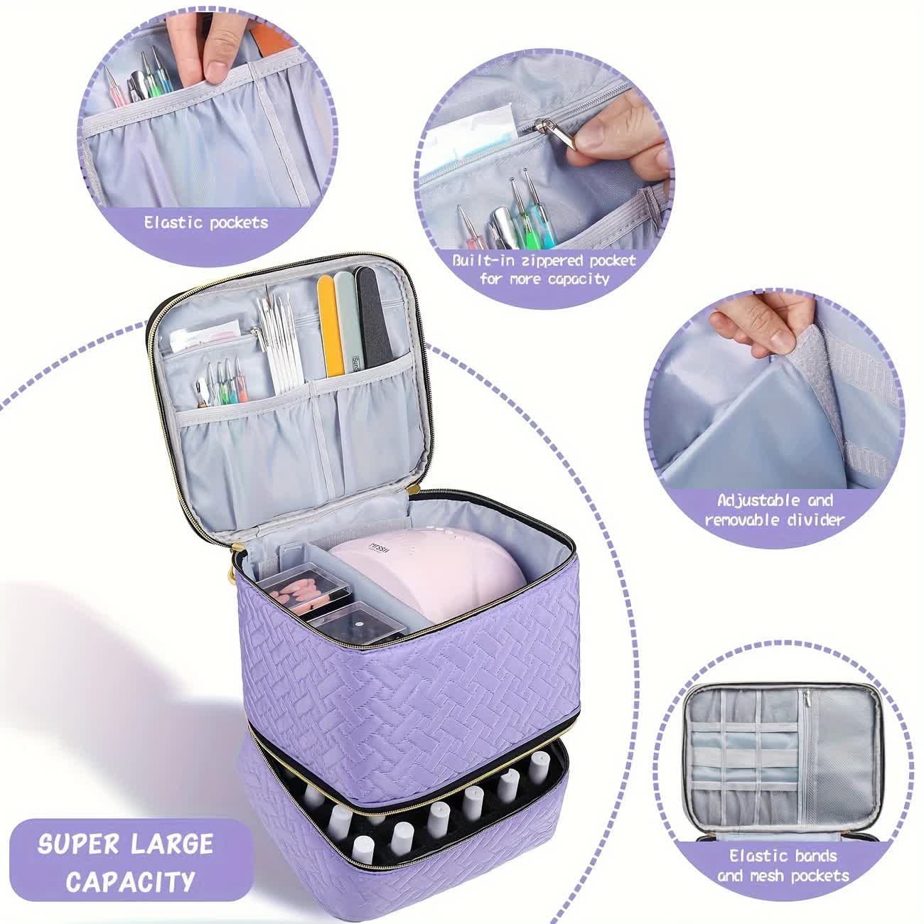 PINK Double‑layer woven storage, scientifically organized with large capacity—Professional Nail Tool Carry‑on Bag, keeping tools perfectly ordered.