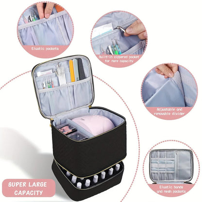 BLACK  Double‑layer woven storage, scientifically organized with large capacity—Professional Nail Tool Carry‑on Bag, keeping tools perfectly ordered.