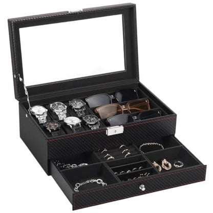 Men's Watch and Glasses Storage Box: Transparent Lid, Zoned Storage, Multi-slot Protection for Watches and Accessories