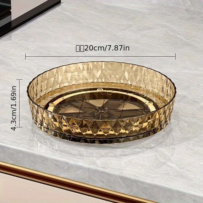 2PCS Acrylic Lazy Susan Organizer with Diamond Design | 360° Rotating Makeup & Vanity Tray | Modern Kitchen & Bathroom Storage（Transparent white）