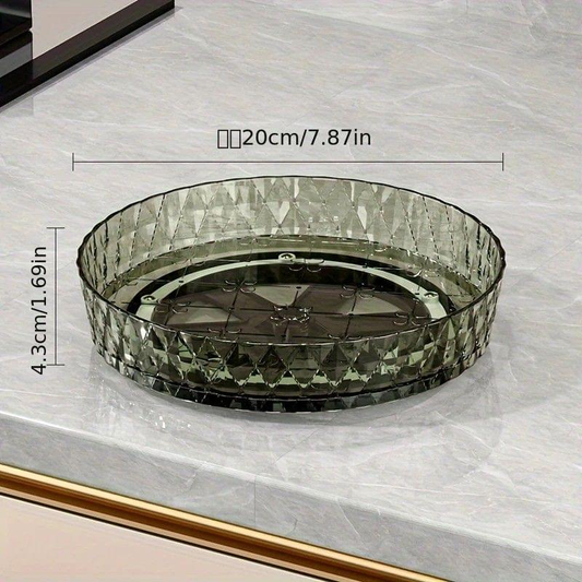 Diamond-cut acrylic lazy Susan tray, smoky green, round with raised edge