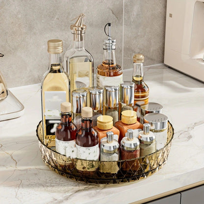 2PCS Acrylic Lazy Susan Organizer with Diamond Design | 360° Rotating Makeup & Vanity Tray | Modern Kitchen & Bathroom Storage（Transparent green）