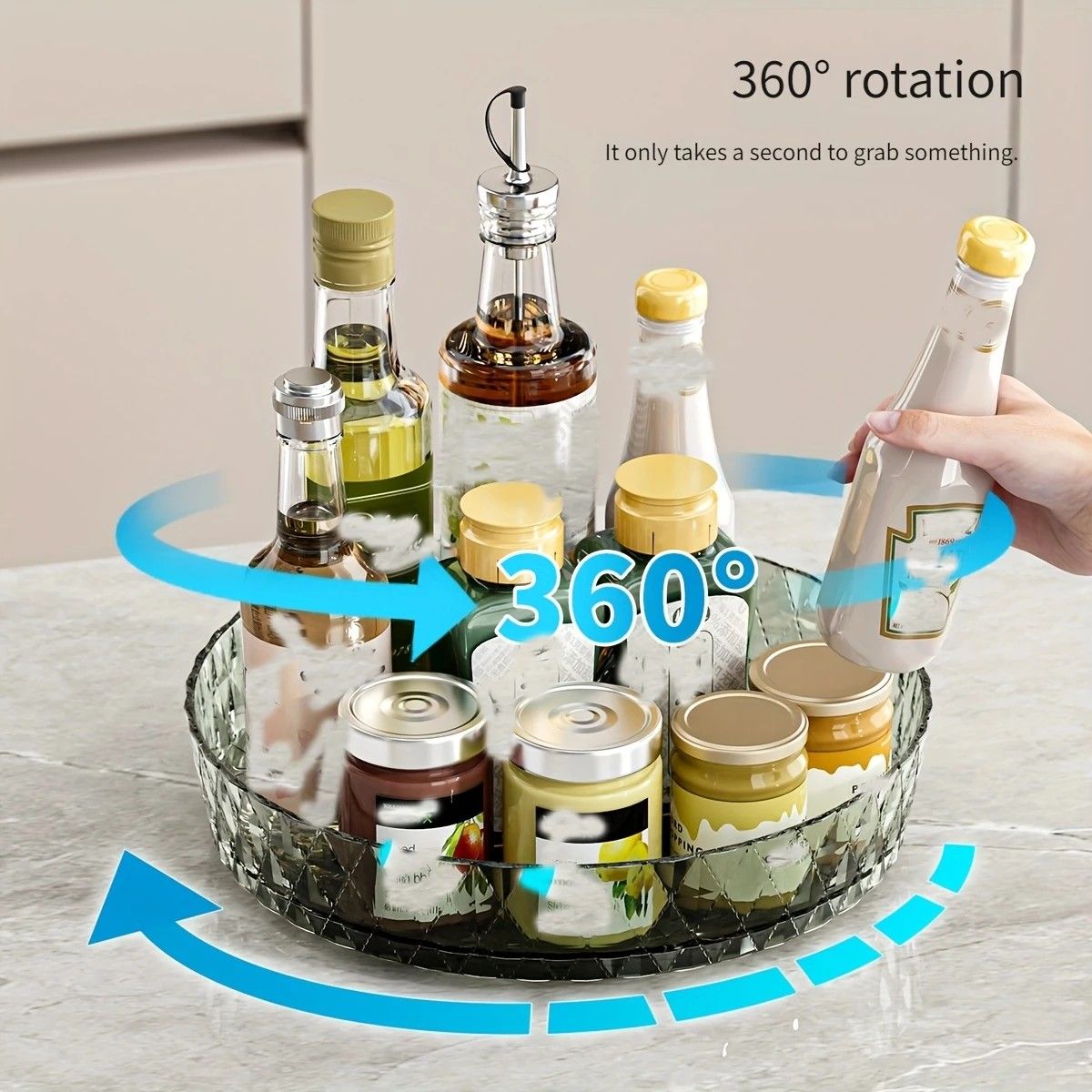 2PCS Acrylic Lazy Susan Organizer with Diamond Design | 360° Rotating Makeup & Vanity Tray | Modern Kitchen & Bathroom Storage（Transparent green）
