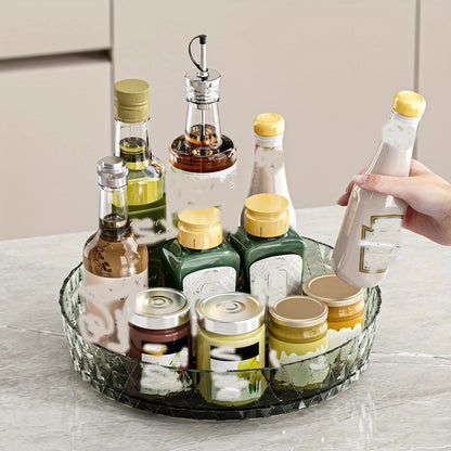 2PCS Acrylic Lazy Susan Organizer with Diamond Design | 360° Rotating Makeup & Vanity Tray | Modern Kitchen & Bathroom Storage（Transparent green）