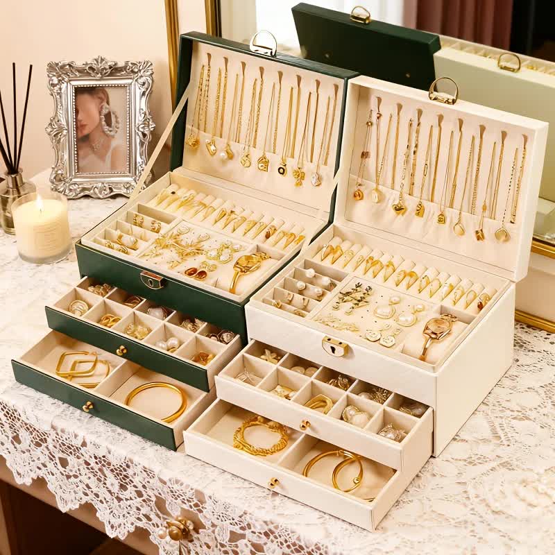 BLACK Multi - layer Jewelry Storage Box: Velvet Lining, Three - layer Zoning, Double - drawer Storage for Accessories