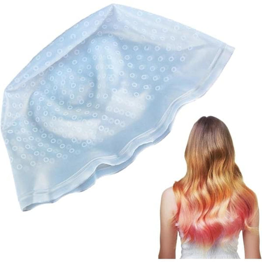 Light blue silicone hair curl cap with circular texture, wide open fit