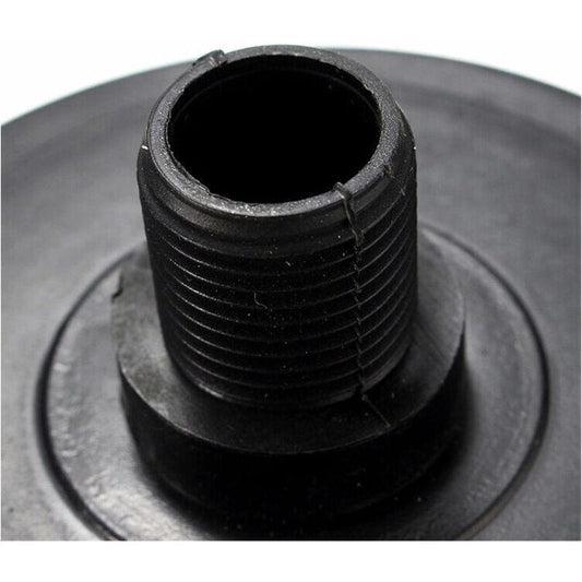 Black threaded inlet on air filter silencer with open connector mouth