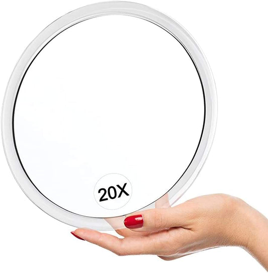 20X round magnifying mirror with suction cups, white frame