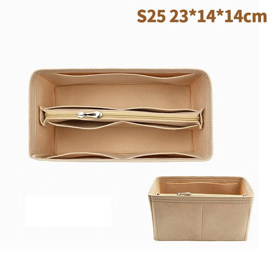 Khaki felt bag organizer insert with dividers and open top